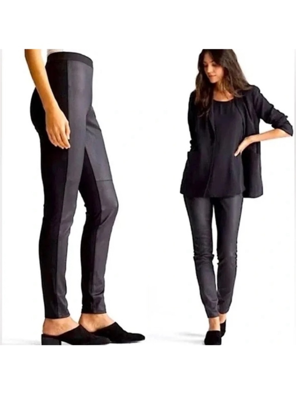 Eileen Fisher Leather Blocked Leggings Black M panel